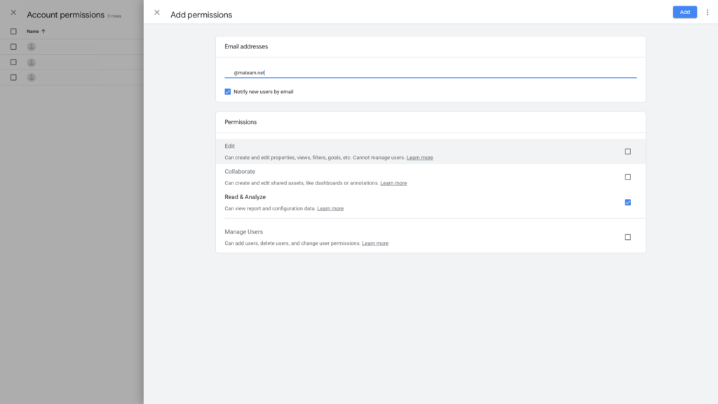 Google Analytics - Add User Permission
