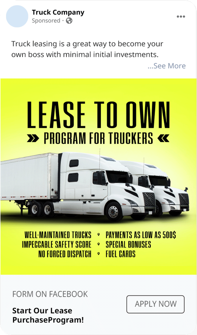 Social media lease to own ads