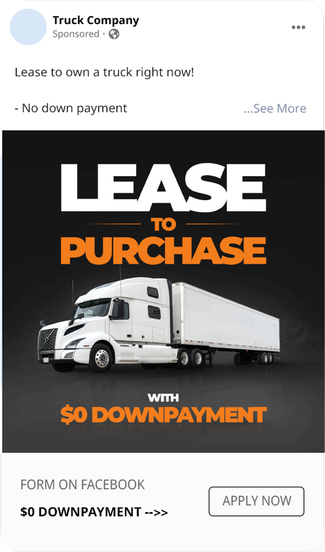 Social media lease to purchase 0 down leads generation