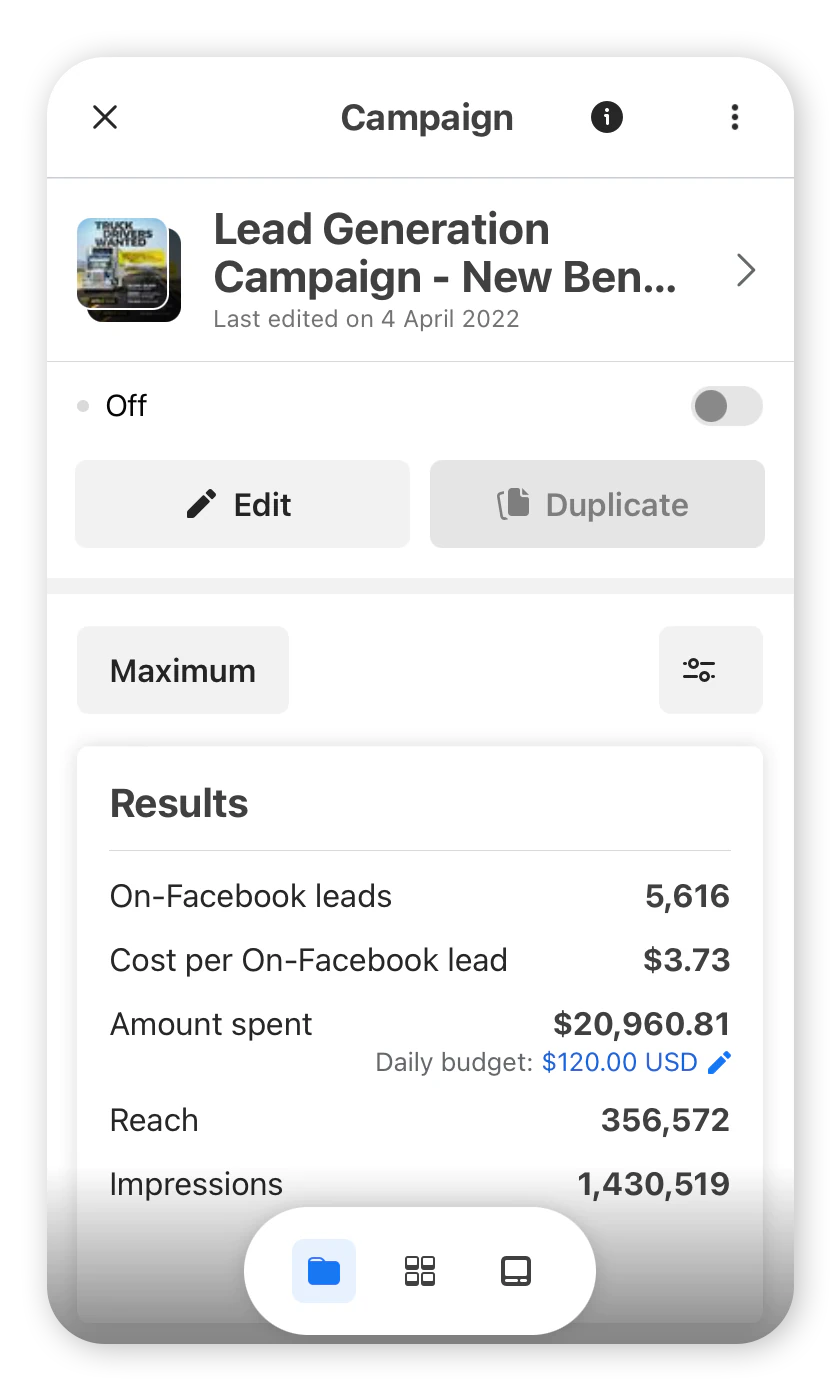 Trucking Advertising Facebook Results